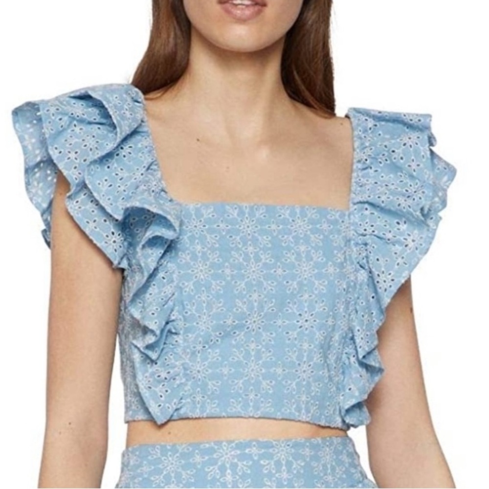 BCBGeneration Blue Flutter Sleeve Crop Top M
